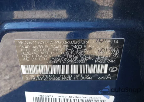 2015 Lexus Is 250 from USA, damaged, VIN JTHBF1D22F5049381